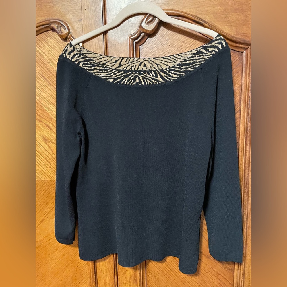 Animal Print Neckline Black Sweater Y2K